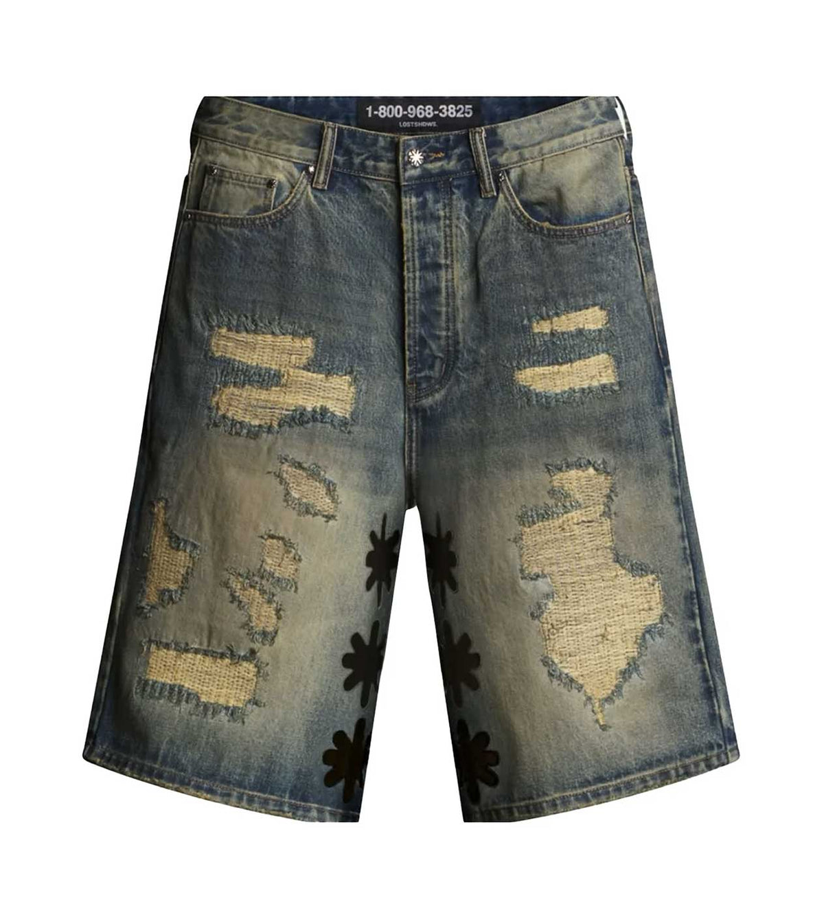 Lost Shdws Distressed Denim Shorts Blue/Black