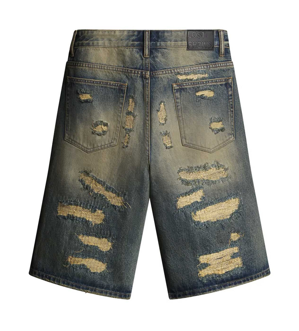 Lost Shdws Distressed Denim Shorts Blue/Bone