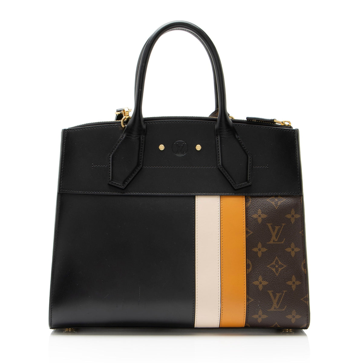 Louis Vuitton Limited Edition Monogram Stripe City Steamer MM Tote Bag - Black/Brown/Orange/White