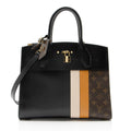 Louis Vuitton Limited Edition Monogram Stripe City Steamer MM Tote Bag - Black/Brown/Orange/White