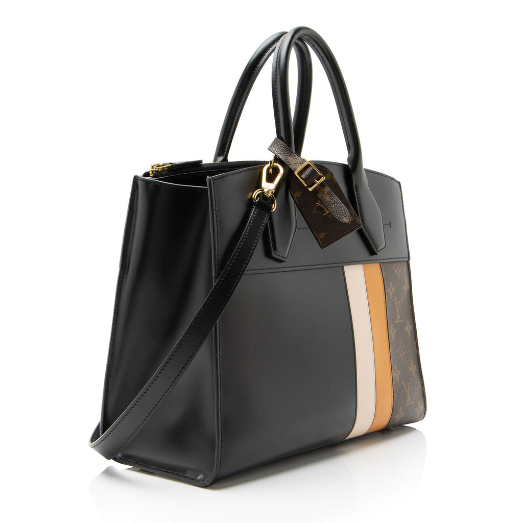 Louis Vuitton Limited Edition Monogram Stripe City Steamer MM Tote Bag - Black/Brown/Orange/White