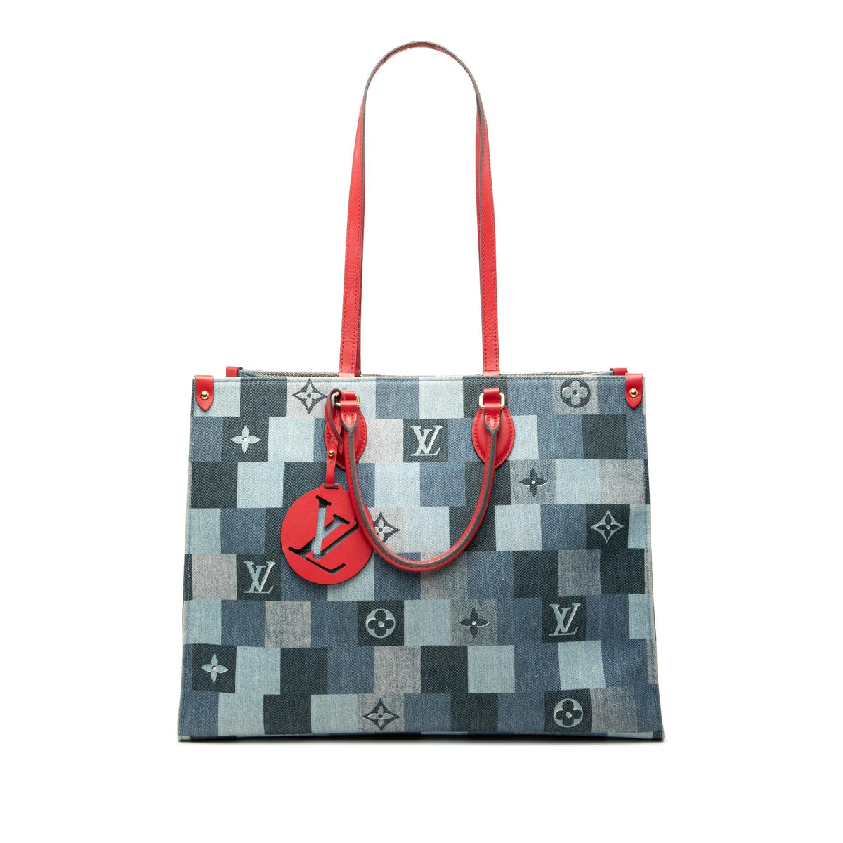 Louis Vuitton Monogram Denim Onthego GM Satchel - Blue/Red