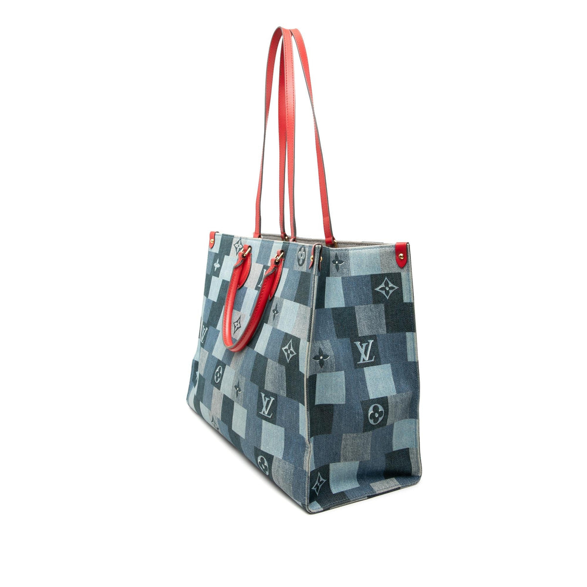 Louis Vuitton Monogram Denim Onthego GM Satchel - Blue/Red