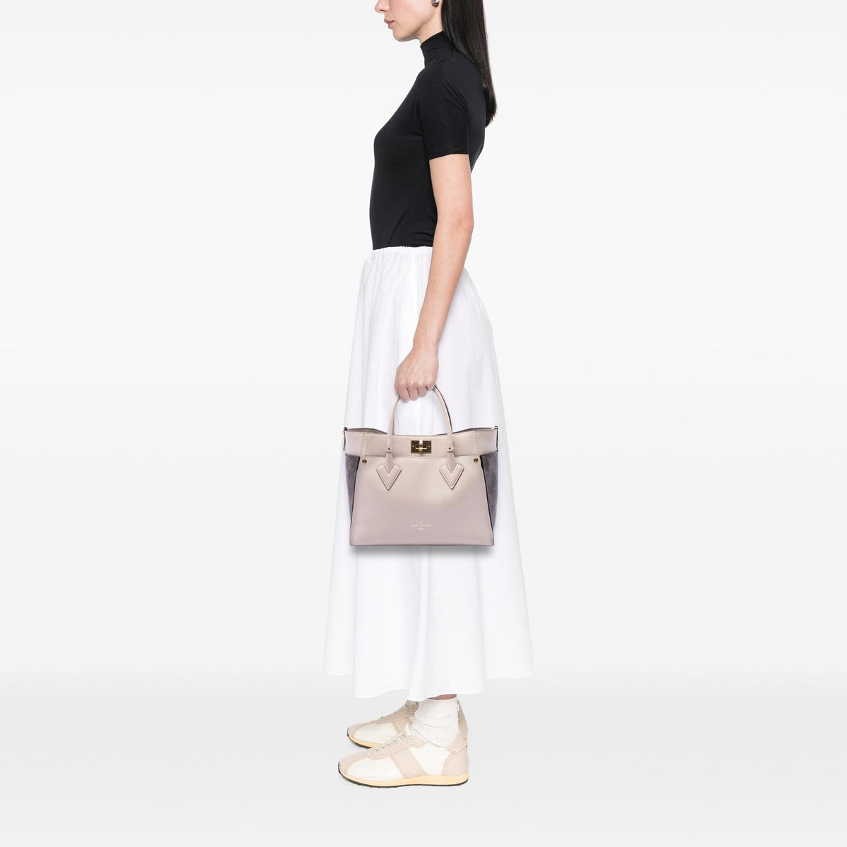 Louis Vuitton Monogram On My Side MM Satchel - Beige