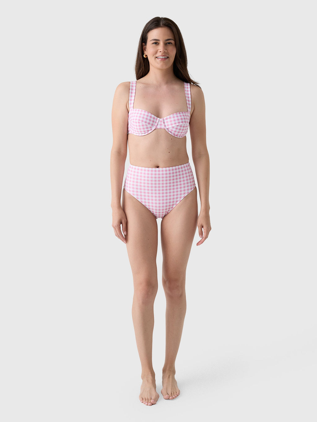 Minnow Women's Blush Gingham High Waist Bikini Bottom