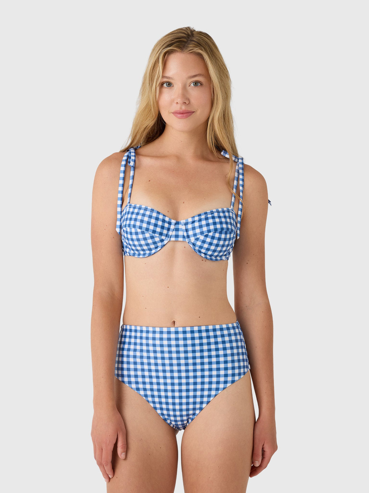 Minnow Women's Navy Picnic Gingham Bikini Top