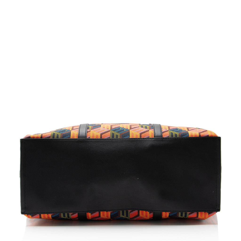 MCM Cubic Monogram Jacquard Shopper Tote Bag - Black/Multi/Orange