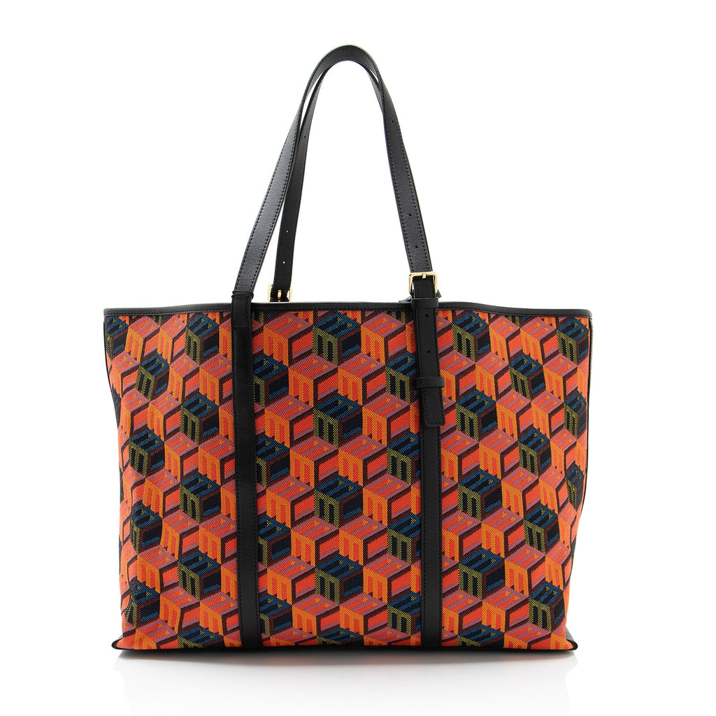 MCM Cubic Monogram Jacquard Shopper Tote Bag - Black/Multi/Orange