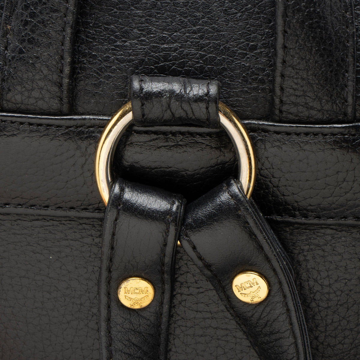 MCM Vintage Leather Logo Charms Drawstring Backpack - Black