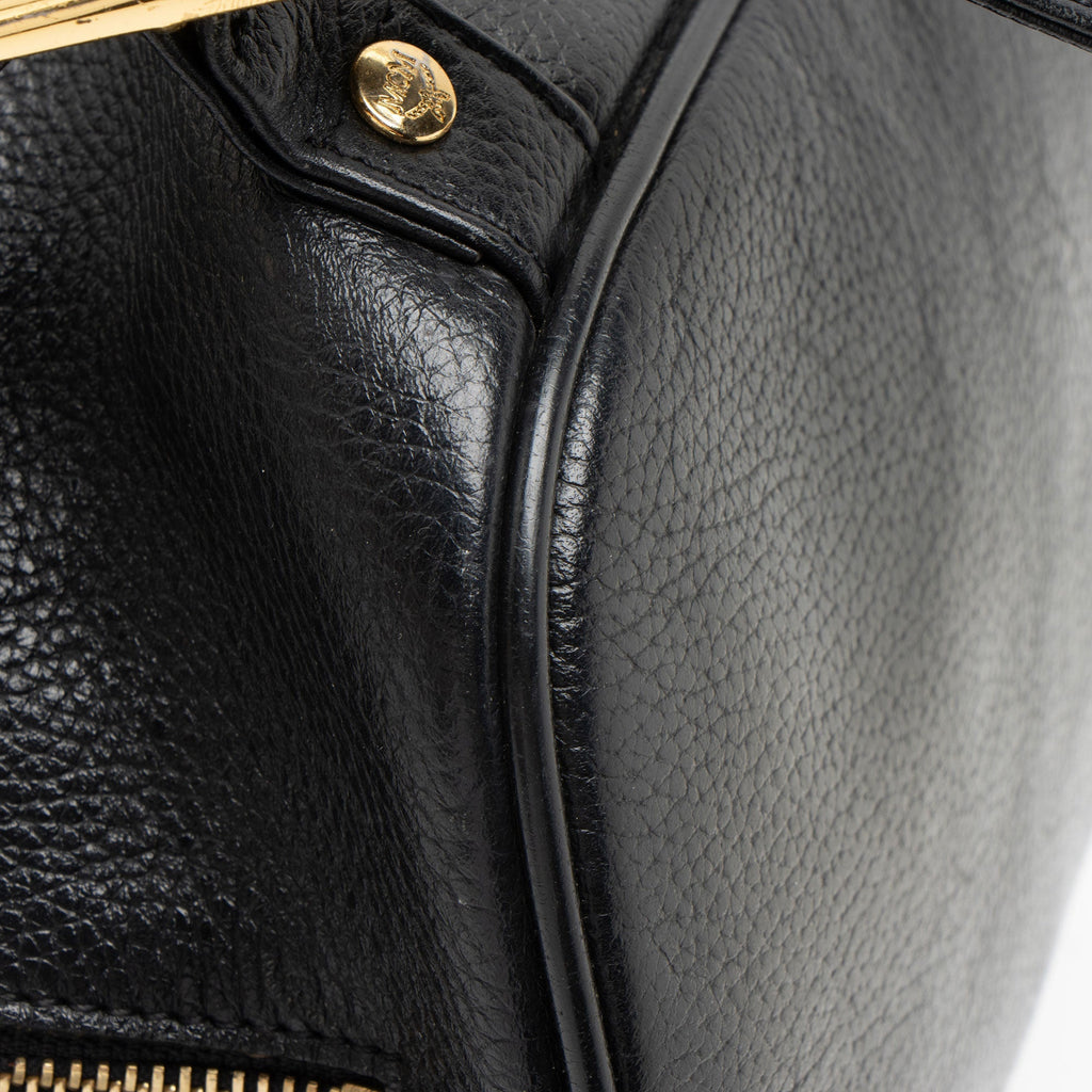 MCM Vintage Leather Logo Charms Drawstring Backpack - Black