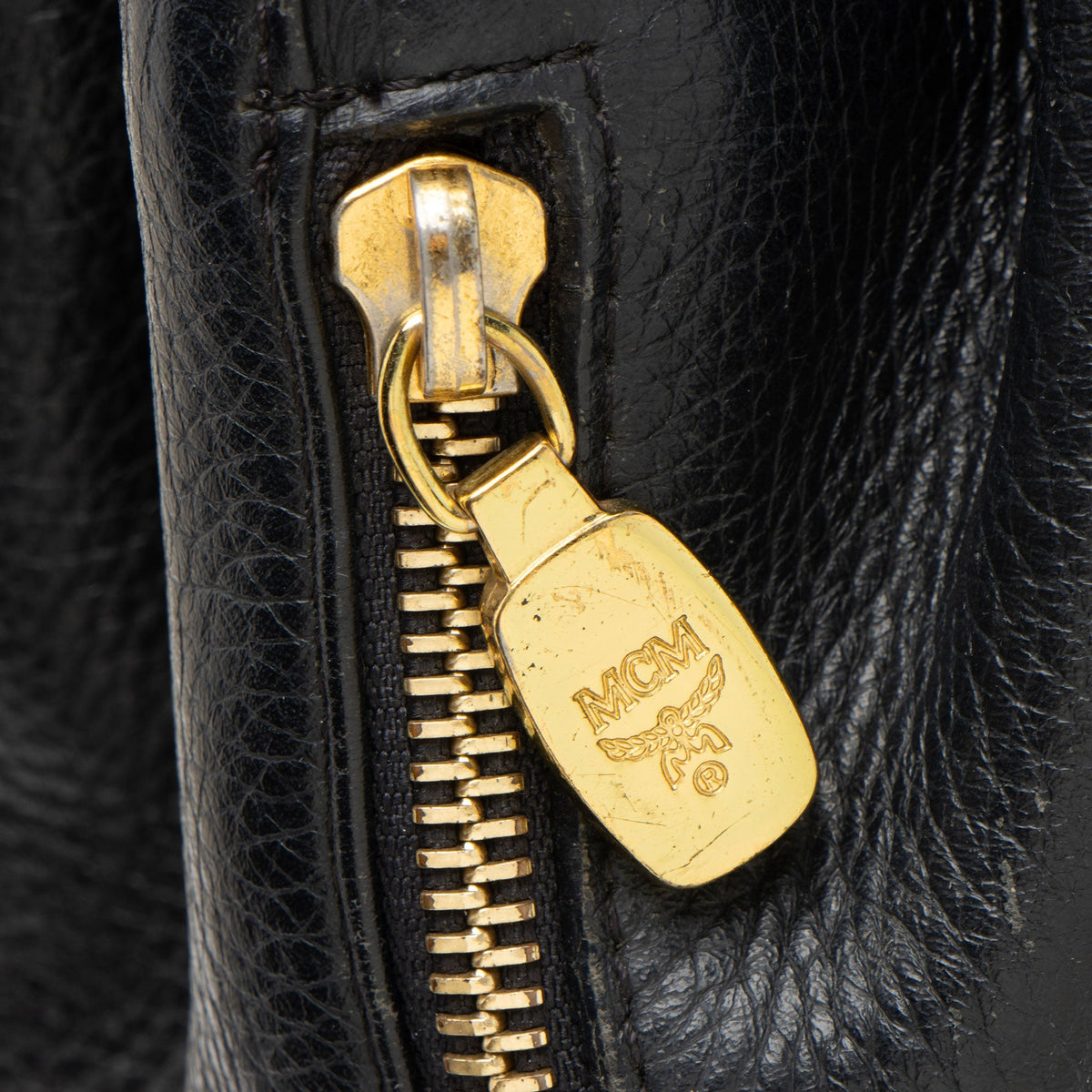 MCM Vintage Leather Logo Charms Drawstring Backpack - Black