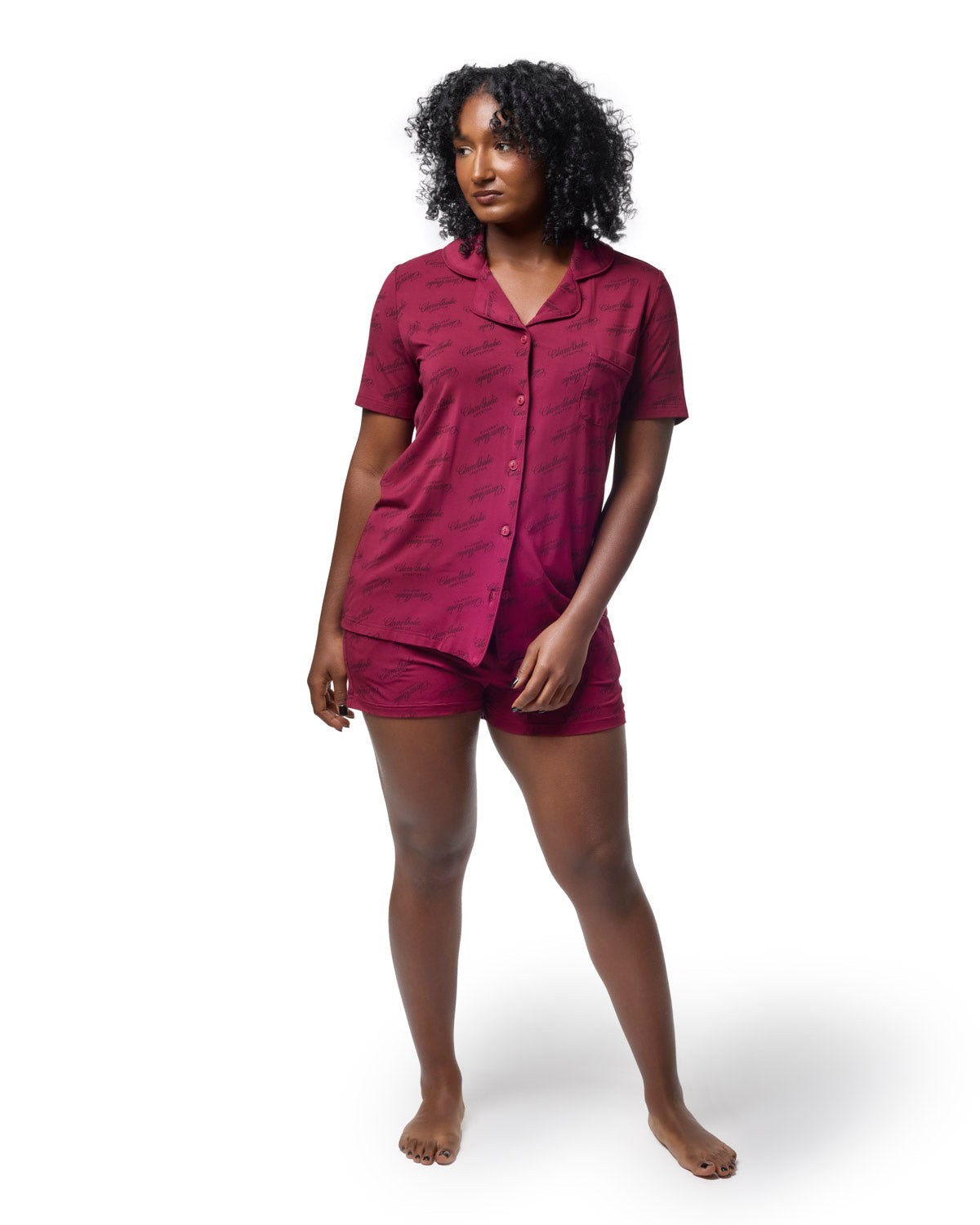 SIGNATURE LUXE PAJAMA SHORT SET - BURGUNDY