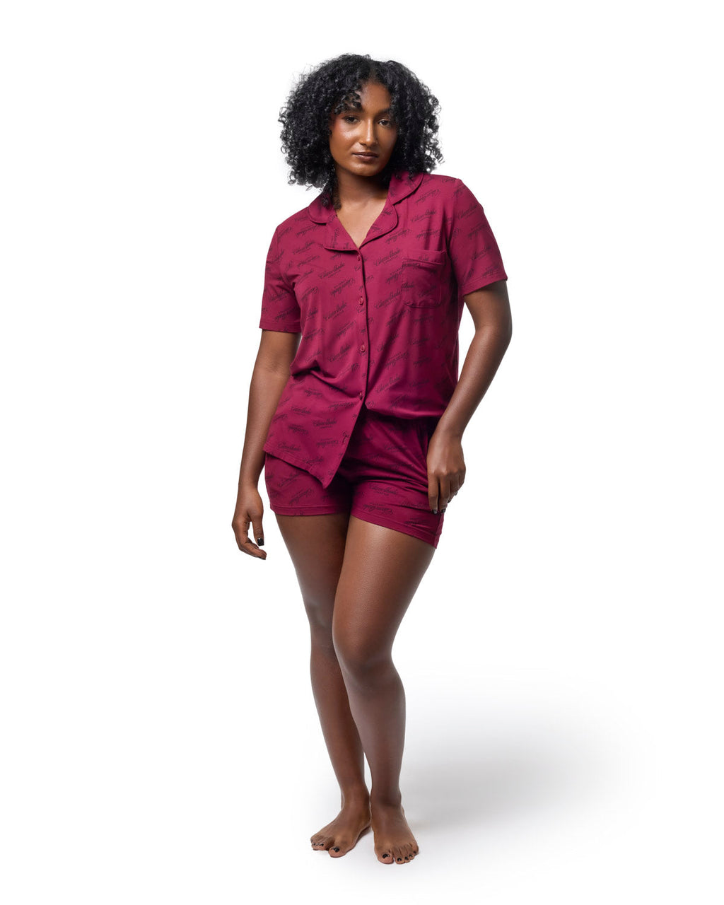 SIGNATURE LUXE PAJAMA SHORT SET - BURGUNDY