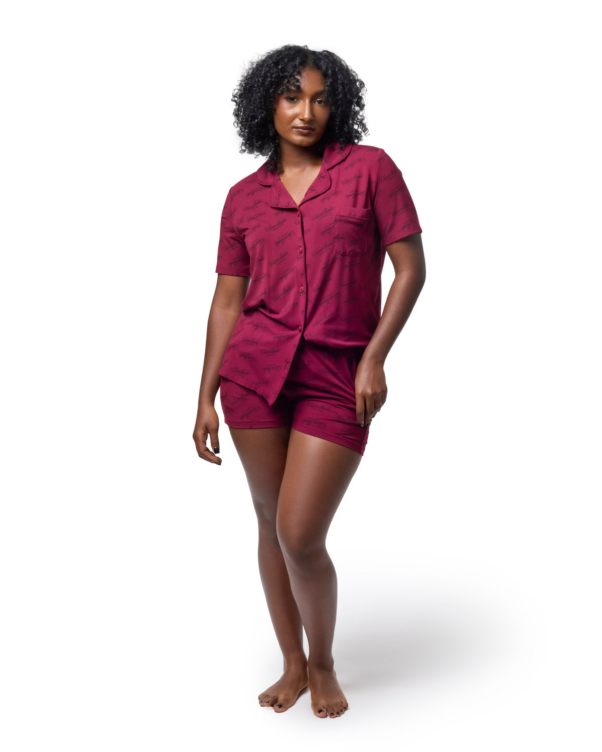SIGNATURE LUXE PAJAMA SHORT SET - BURGUNDY