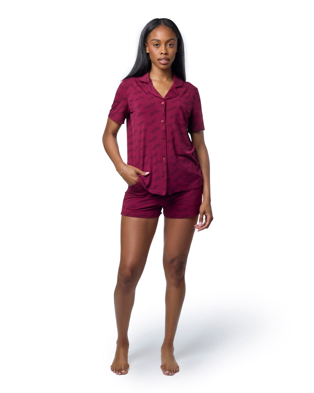 SIGNATURE LUXE PAJAMA SHORT SET - BURGUNDY