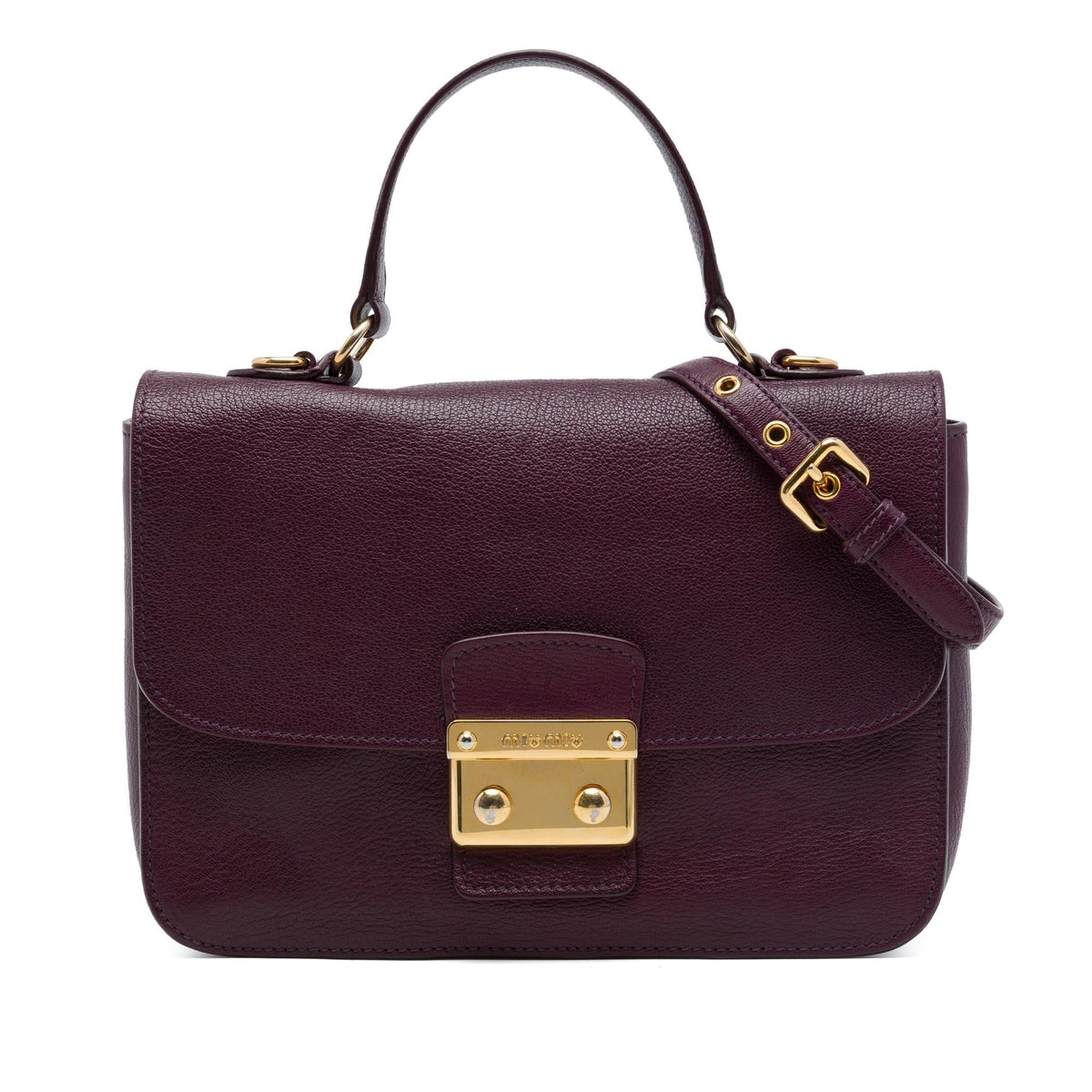 Miu Miu Goatskin Madras Push Lock Top Handle Satchel - Purple
