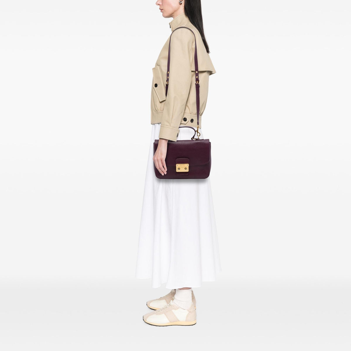 Miu Miu Goatskin Madras Push Lock Top Handle Satchel - Purple