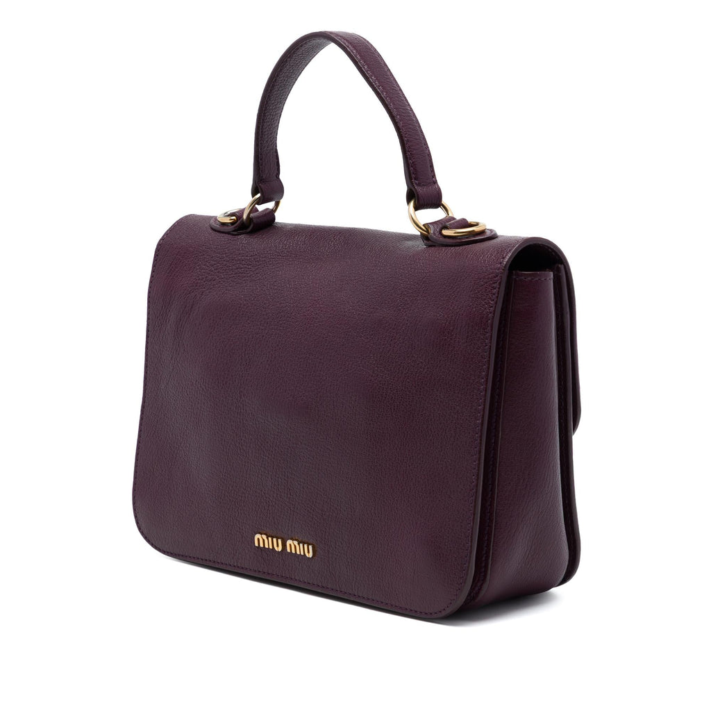 Miu Miu Goatskin Madras Push Lock Top Handle Satchel - Purple