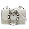 Miu Miu Goatskin Madras Soft Calf Crystal Embellished Crossbody Bag - White