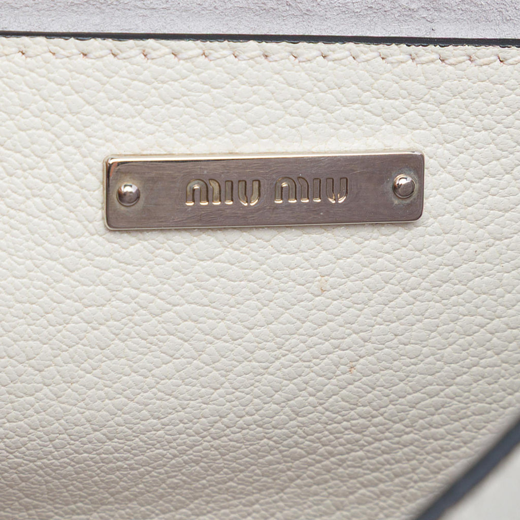 Miu Miu Goatskin Madras Soft Calf Crystal Embellished Crossbody Bag - White