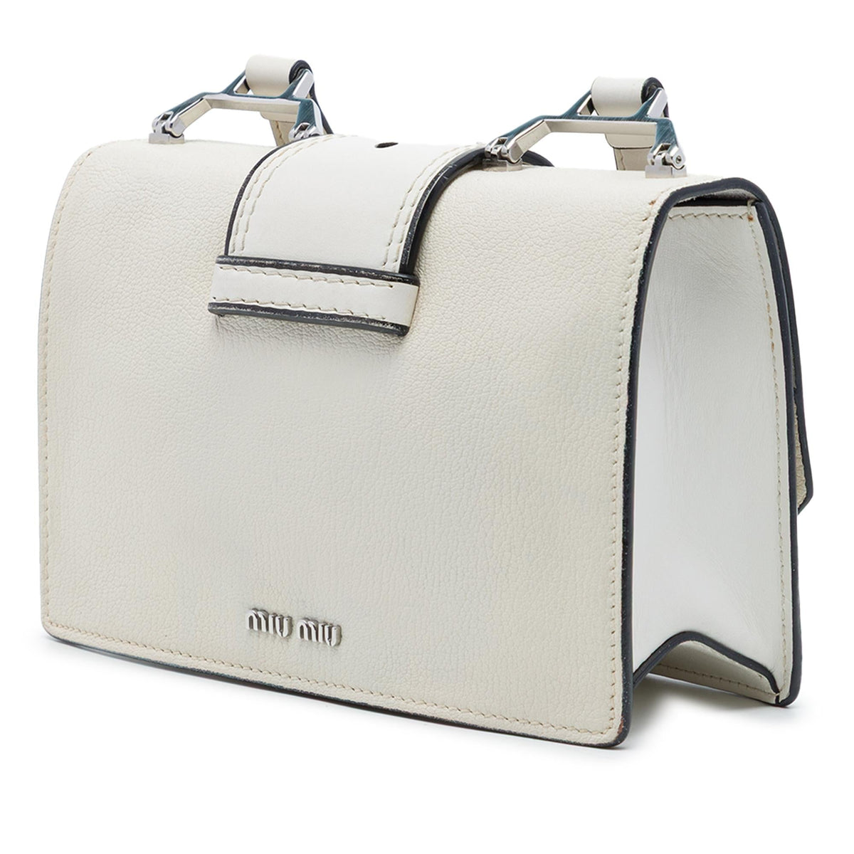 Miu Miu Goatskin Madras Soft Calf Crystal Embellished Crossbody Bag - White