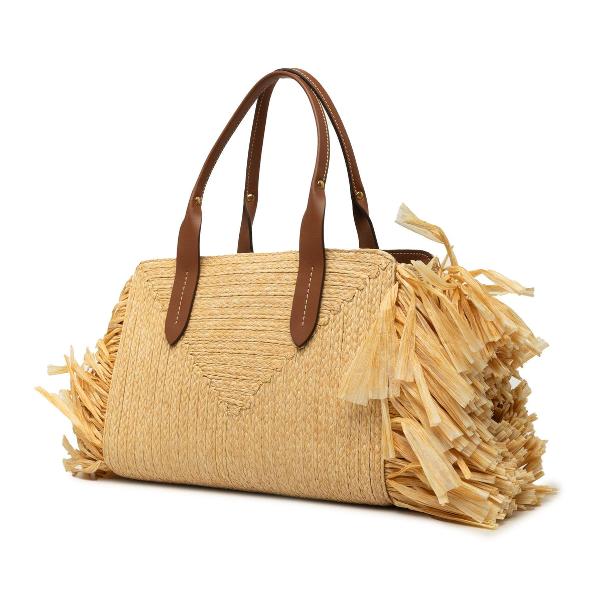 Miu Miu Raffia Straw Fringe Satchel - Beige