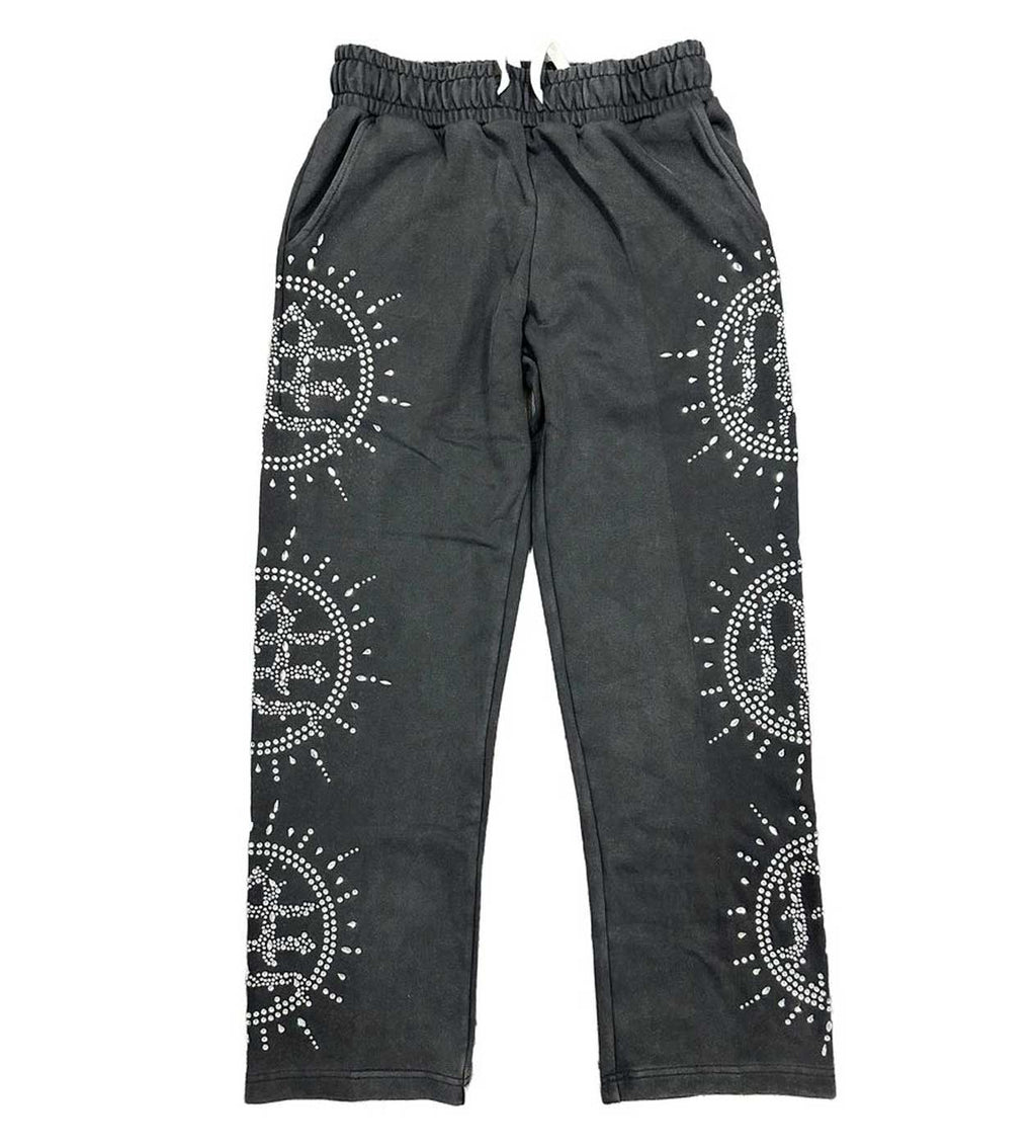 Mixed Emotions Eclipse Rhinestone Sweatpants Acid Wash Grey