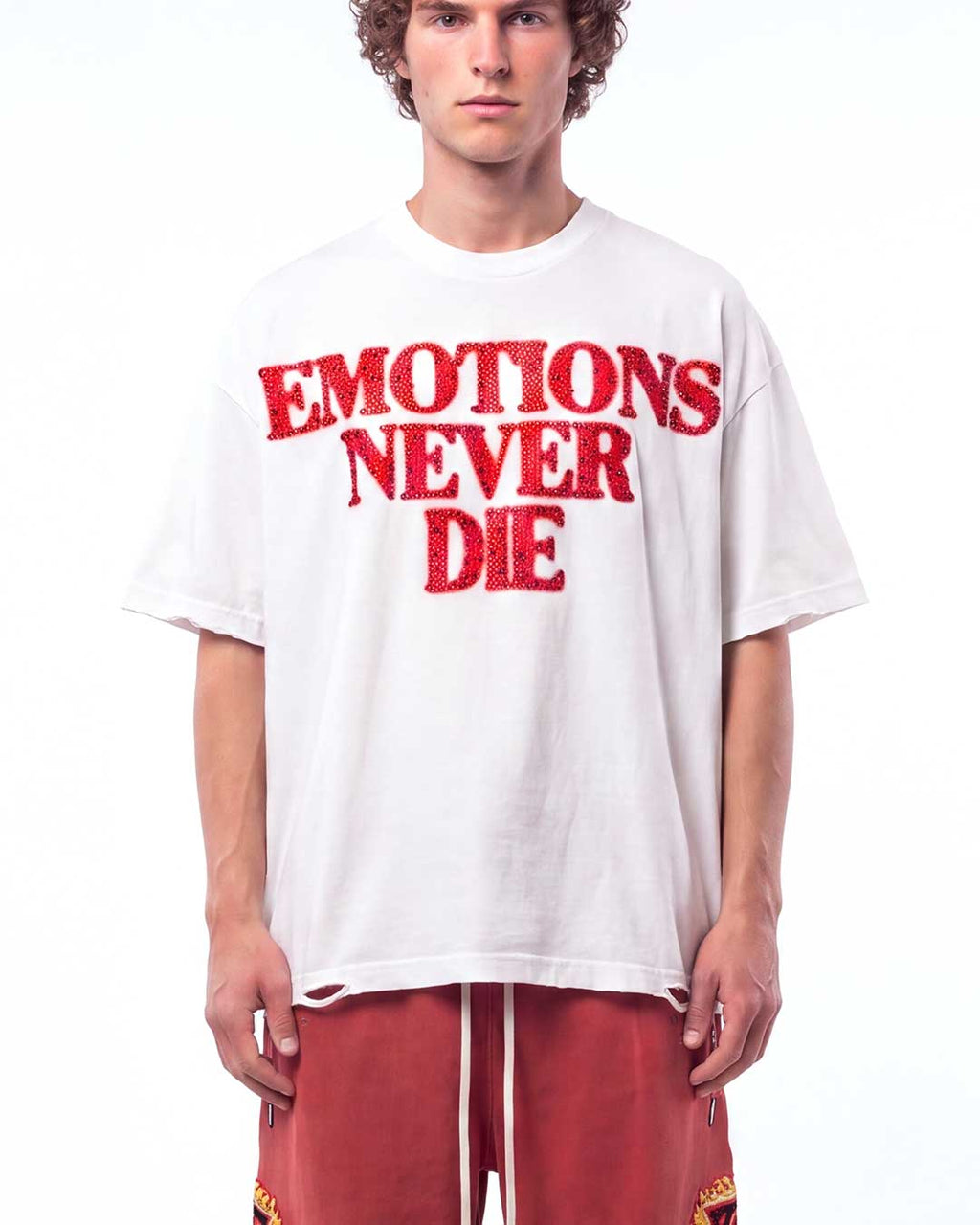 Mixed Emotions End Rhinestone Tee White/Red
