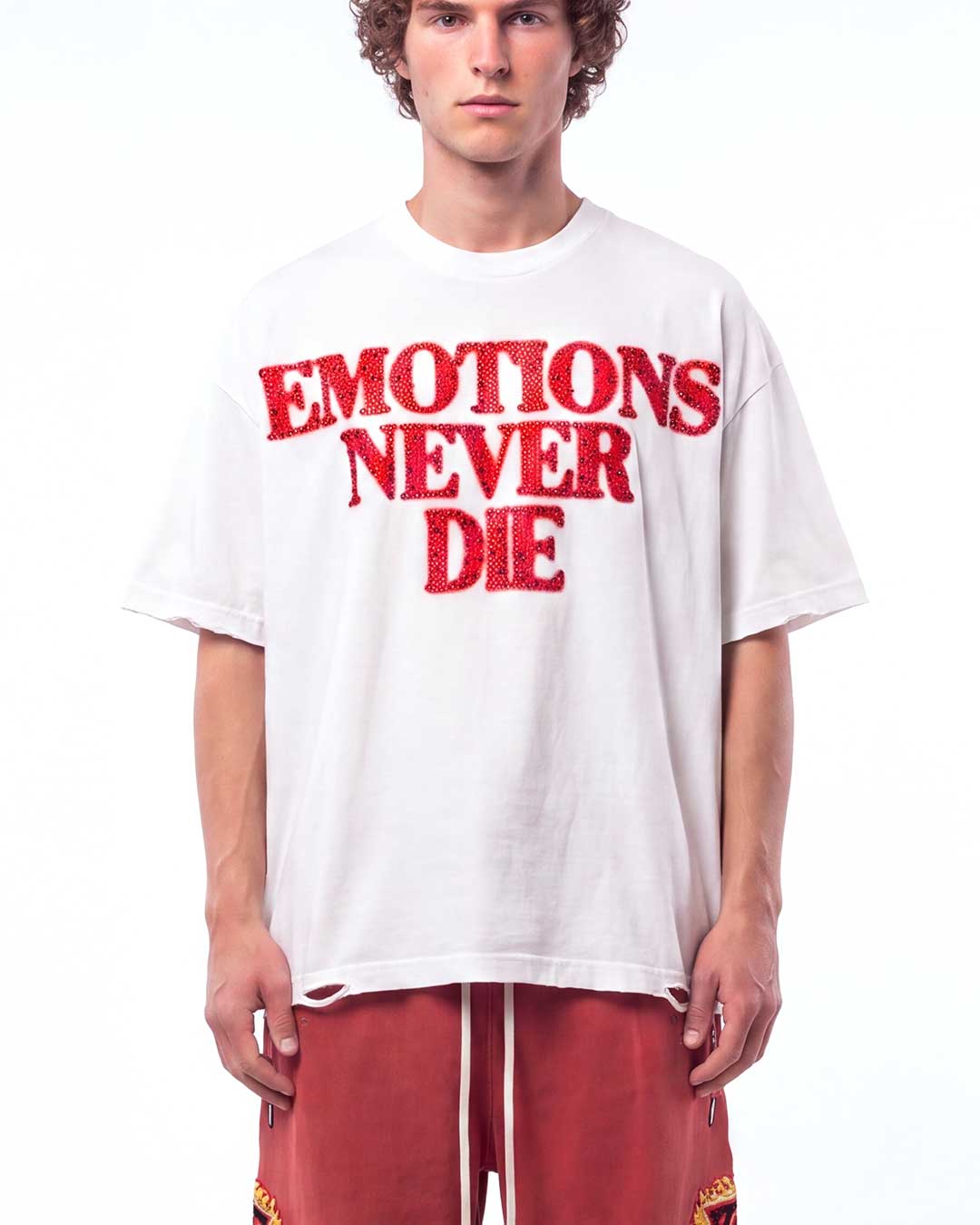 Mixed Emotions End Rhinestone Tee White/Red
