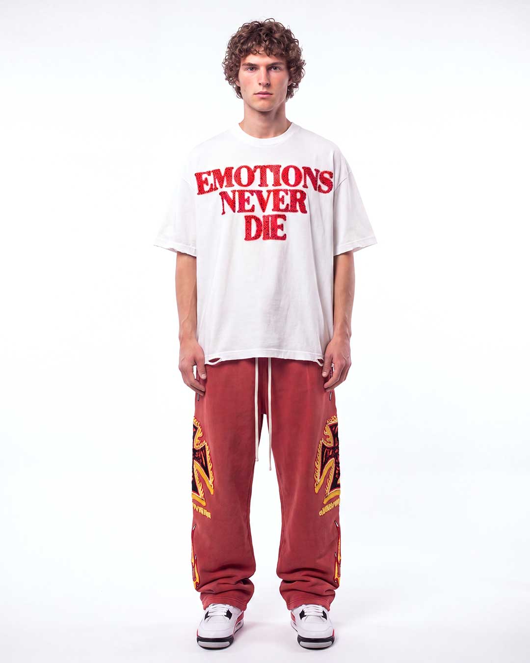 Mixed Emotions End Rhinestone Tee White/Red