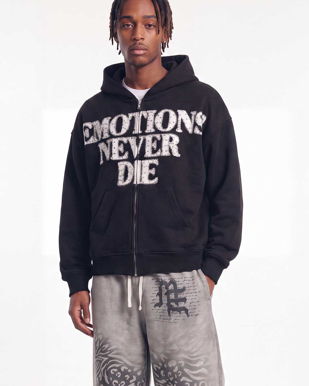 Mixed Emotions "End" Rhinestone Hoodie Black