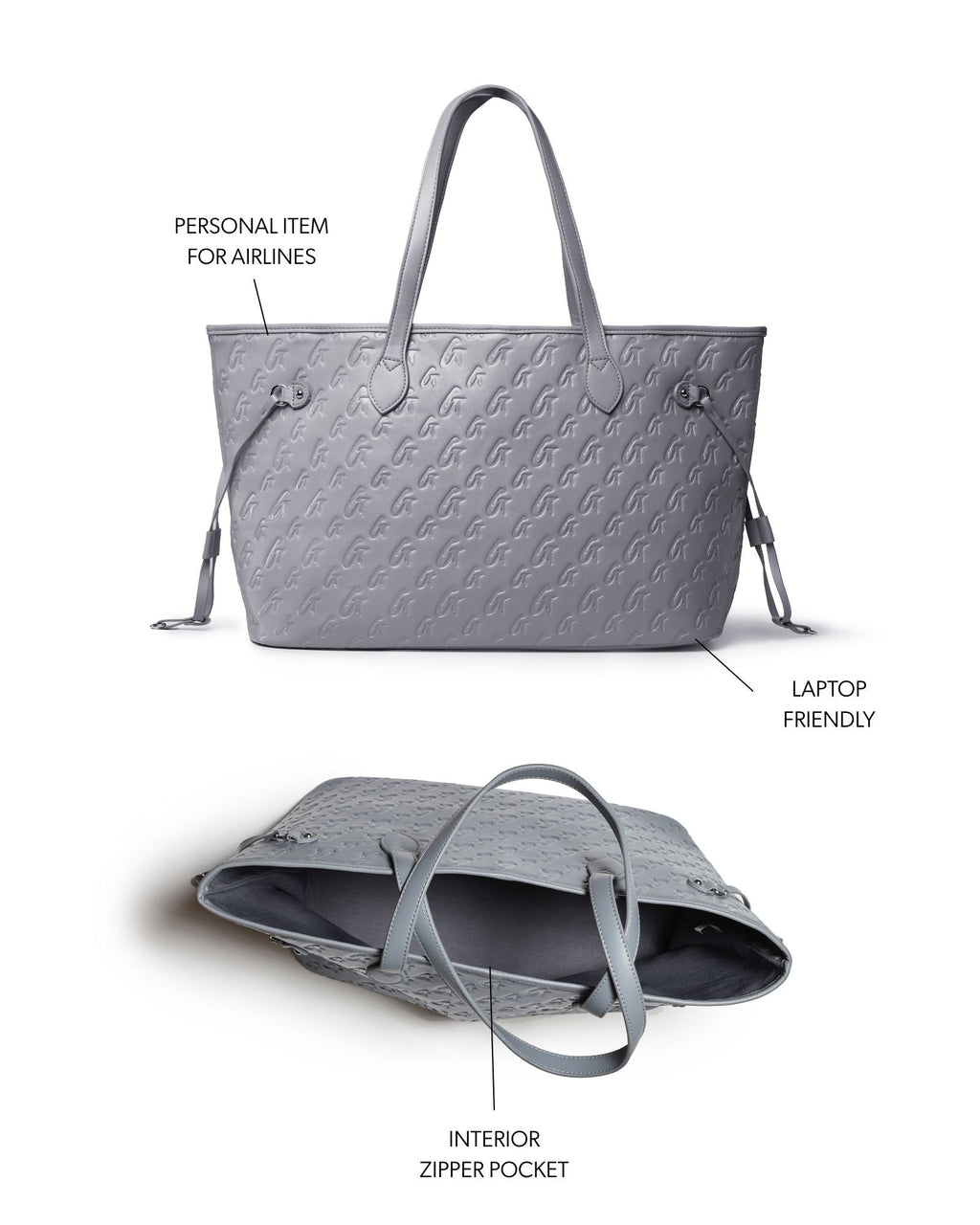 NO WRISTLET MONOGRAM GLAM TOTE - GRAY