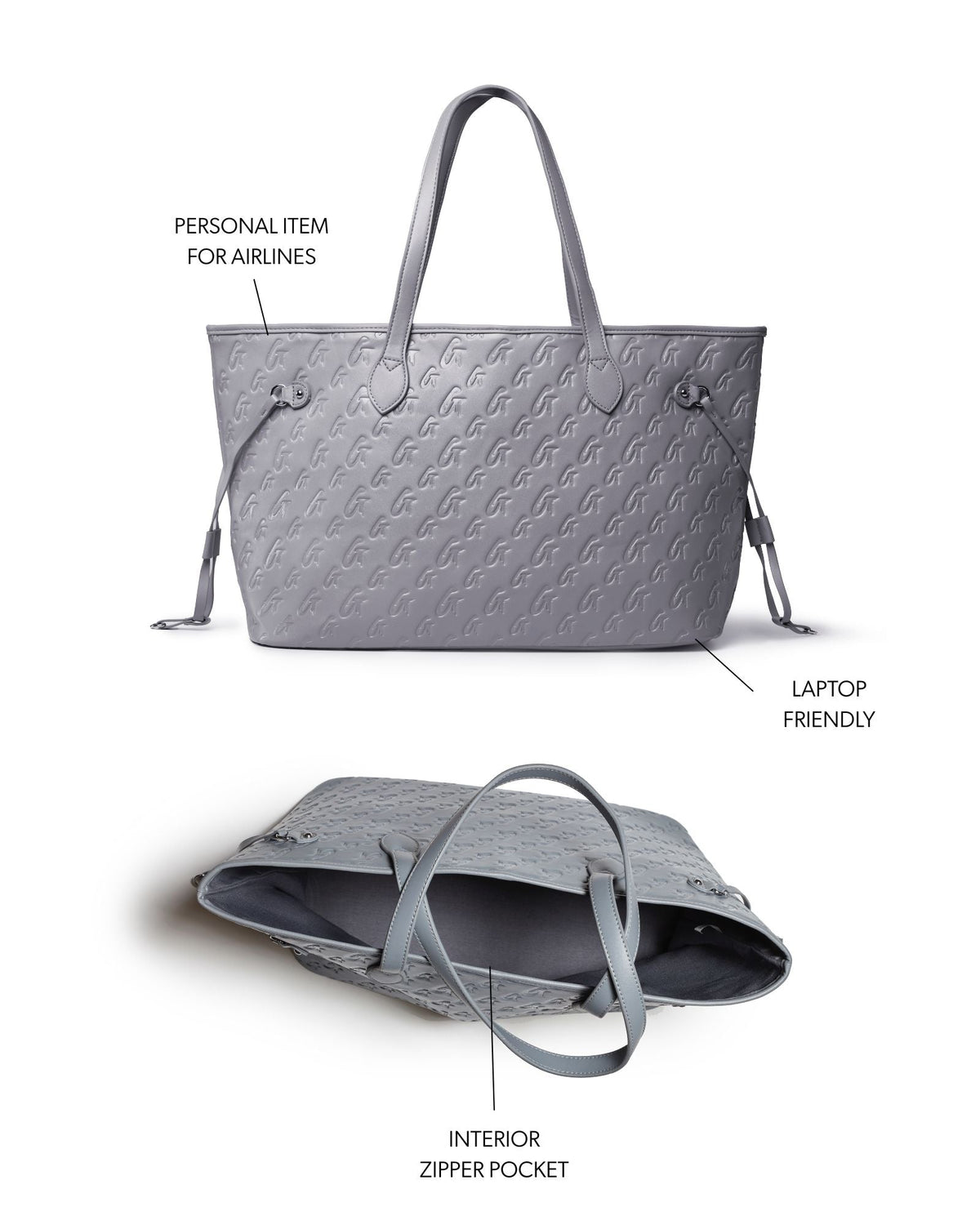 NO WRISTLET MONOGRAM GLAM TOTE - GRAY