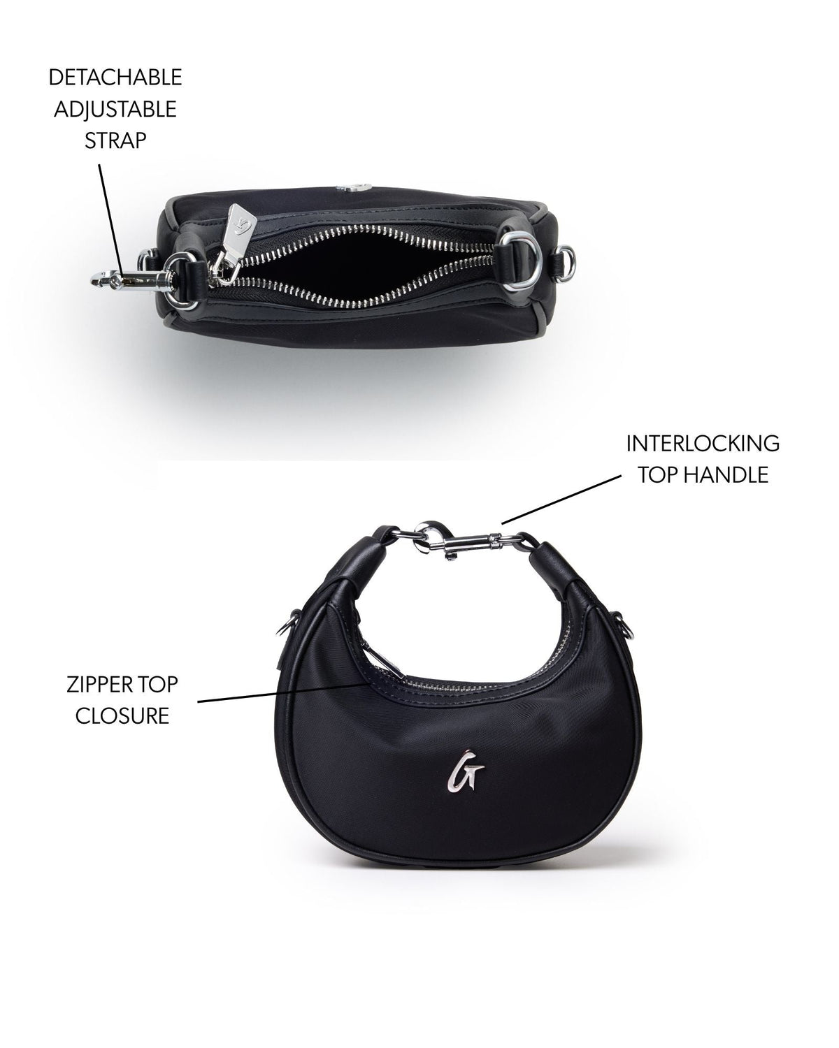 NANO NYLON HOBO BAG - BLACK