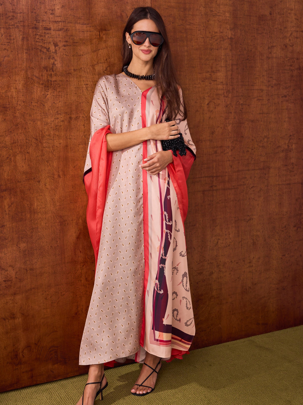 Otzio Women's Chiffon Panel Patchwork Kaftan Dress