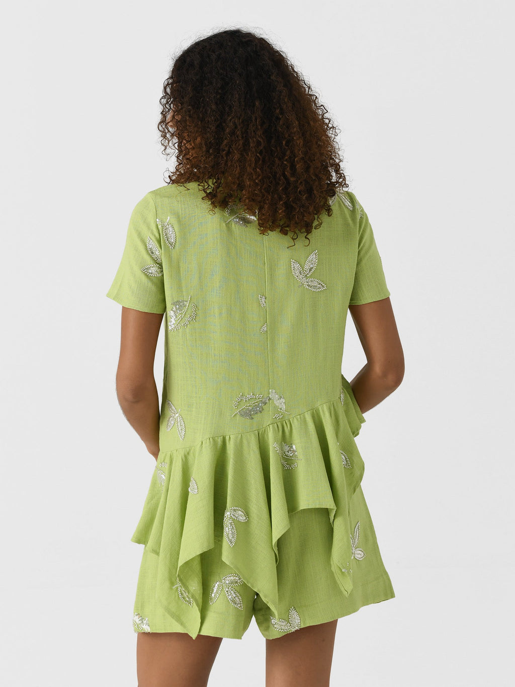 Marques Almeida Women's Linen Cap Sleeve Embroidered Sequin Top