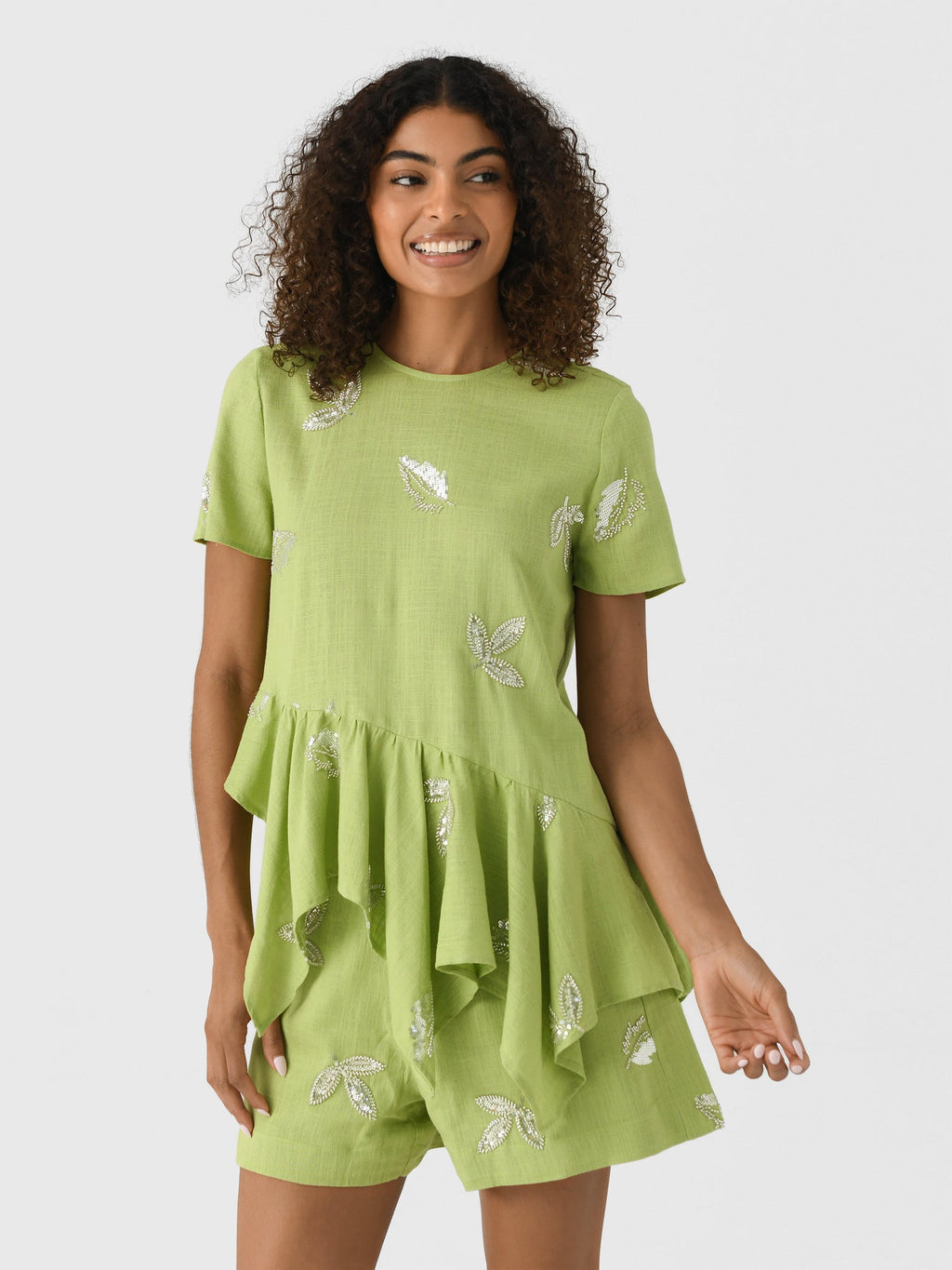 Marques Almeida Women's Linen Cap Sleeve Embroidered Sequin Top