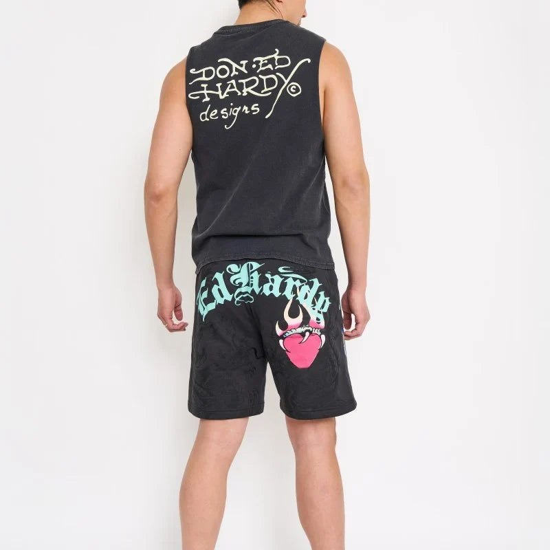 ED HARDY PANTERA FLEECE SHORT (PUFF PRINT) DARK GREY