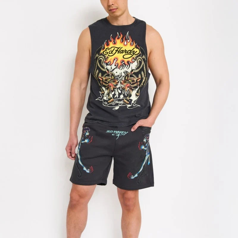 ED HARDY PANTERA FLEECE SHORT (PUFF PRINT) DARK GREY