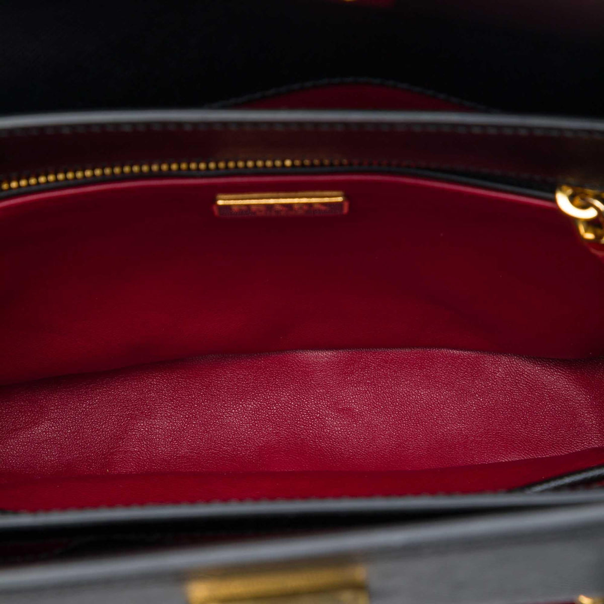 Prada Bicolor Saffiano Double Turn Lock Top Handle Bag - Black/Red