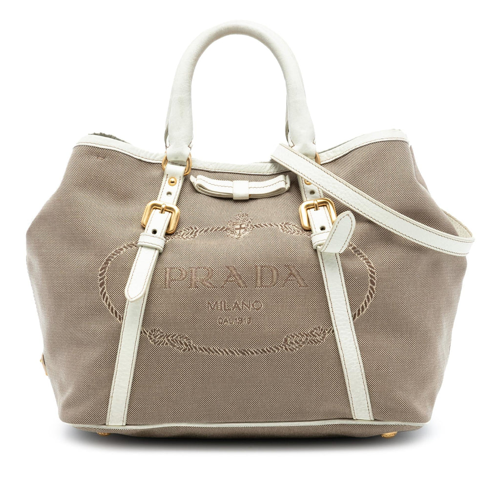 Prada Canvas Canapa Logo Bow Satchel - Beige
