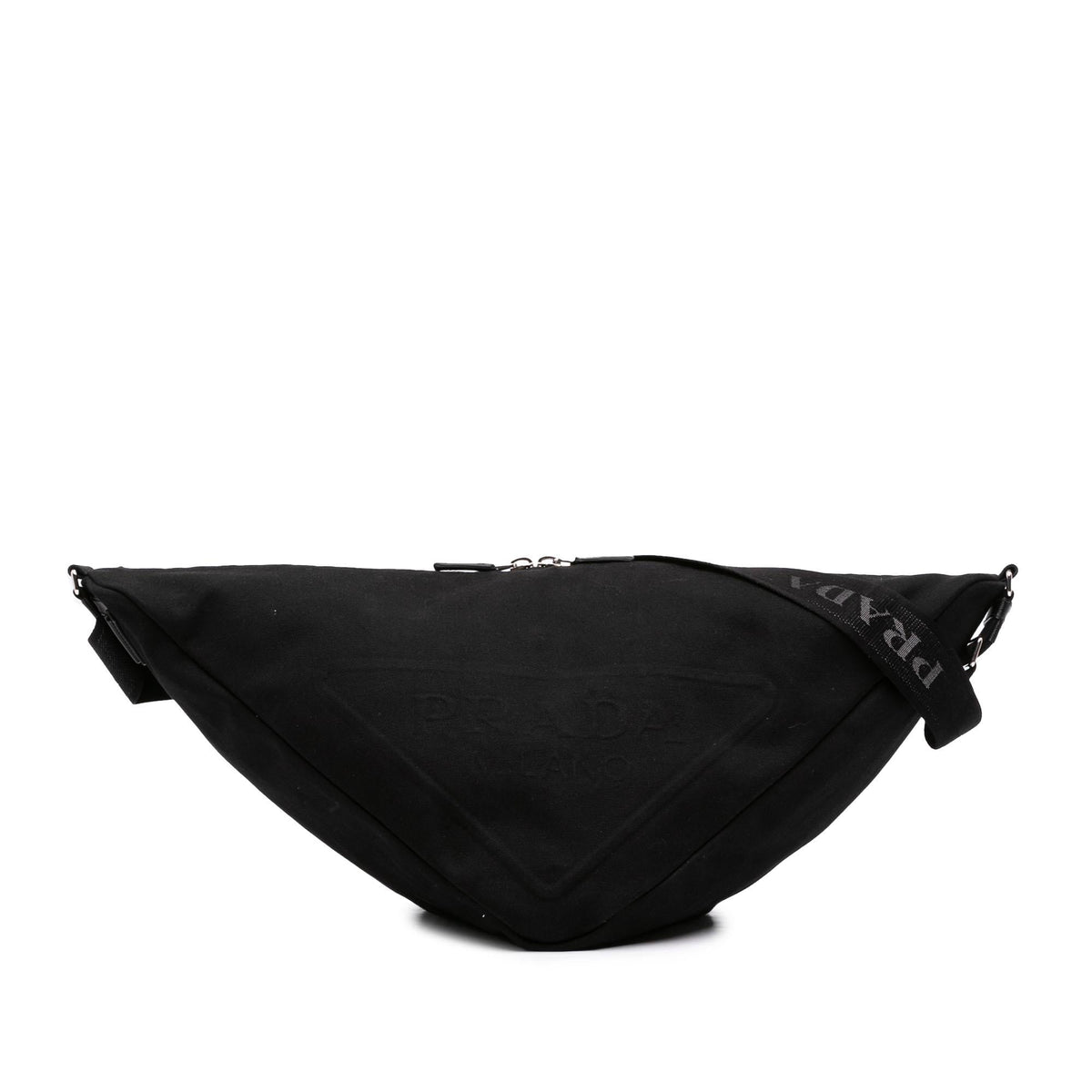 Prada Canvas Canapa Triangle Logo Shoulder Bag - Black