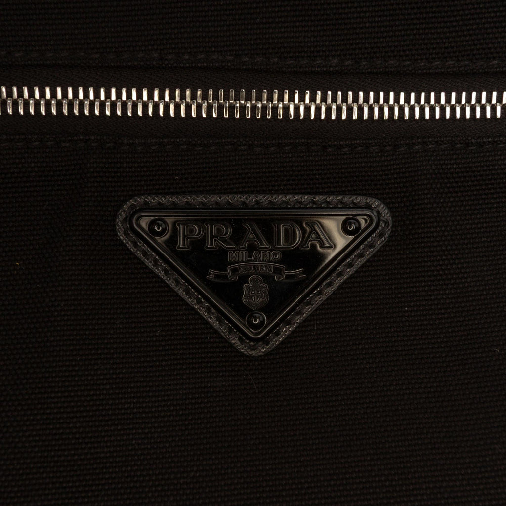 Prada Canvas Canapa Triangle Logo Shoulder Bag - Black