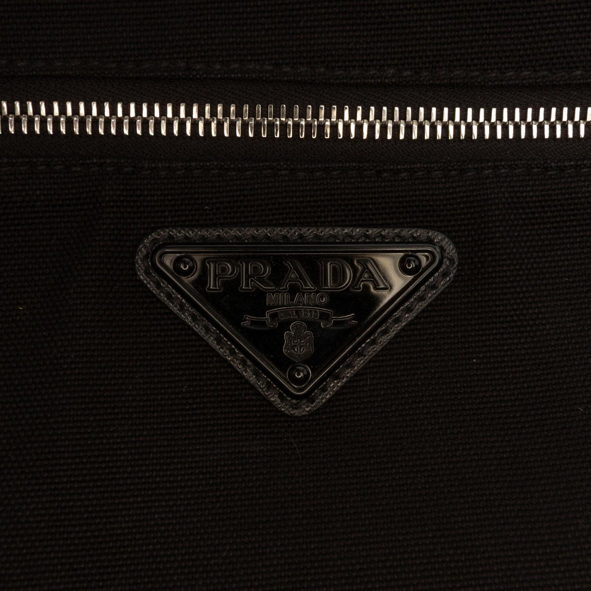 Prada Canvas Canapa Triangle Logo Shoulder Bag - Black