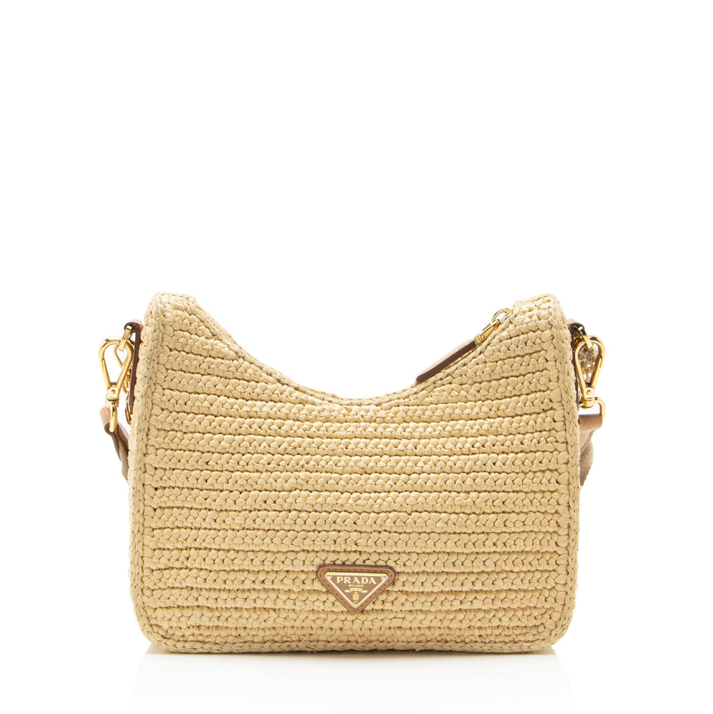 Prada Crochet Raffia Re-Edition 2005 Crossbody Bag - Beige