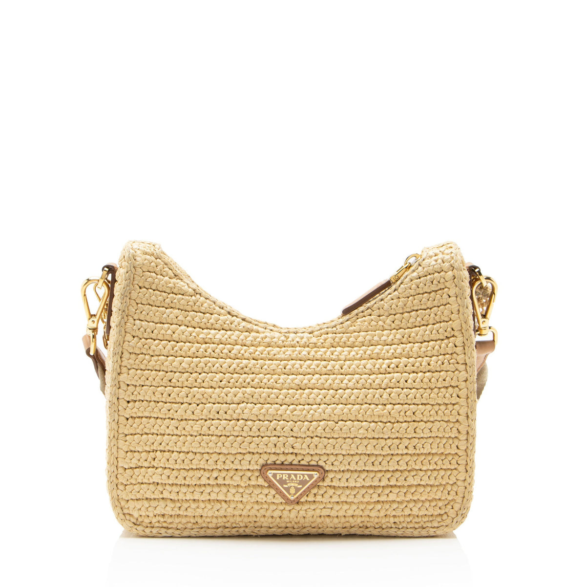 Prada Crochet Raffia Re-Edition 2005 Crossbody Bag - Beige