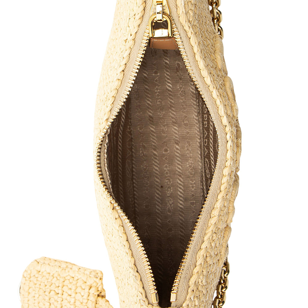 Prada Crochet Raffia Re-Edition 2005 Crossbody Bag - Beige