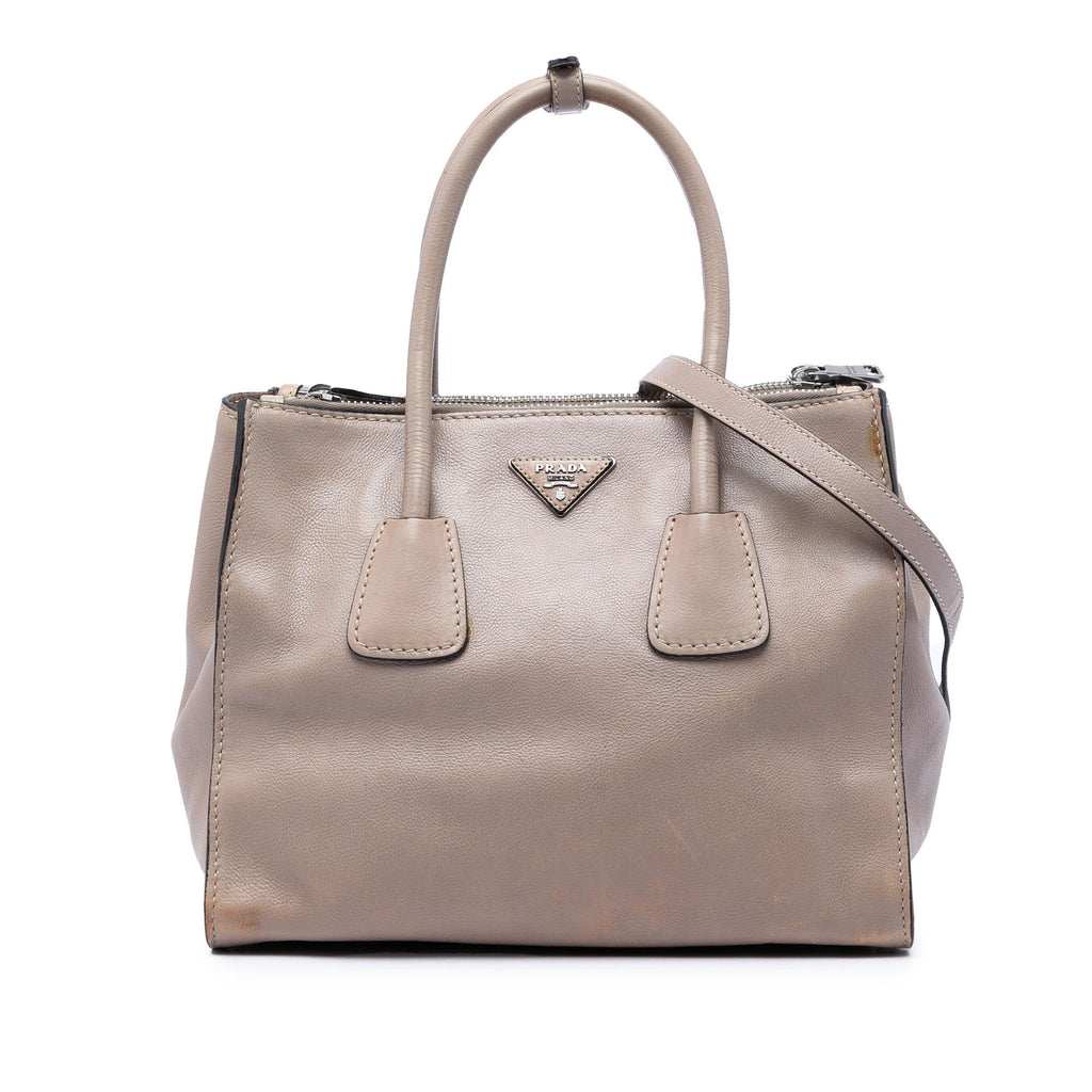 Prada Glace Calf Twin Pocket Double Handle Satchel - Beige