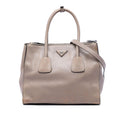 Prada Glace Calf Twin Pocket Double Handle Satchel - Beige