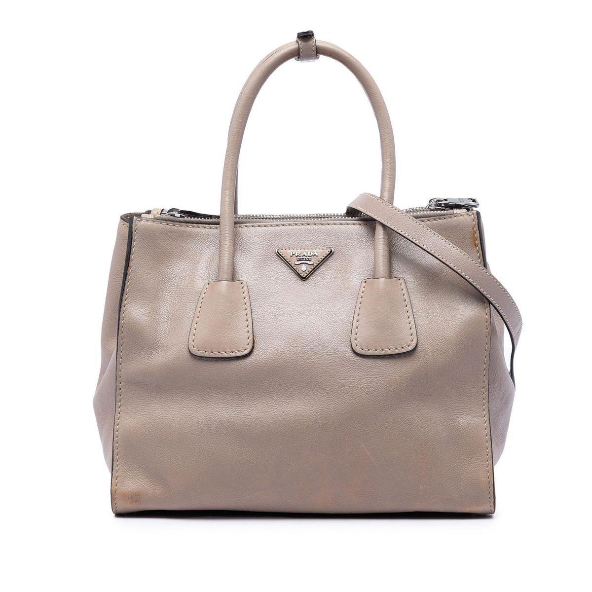 Prada Glace Calf Twin Pocket Double Handle Satchel - Beige